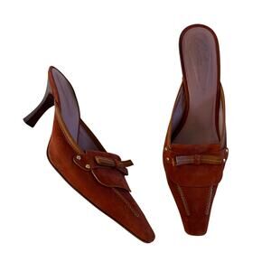 Orange Leather Suede Pointed Toe Kitten Heel 7 Boho Y2K 2000s